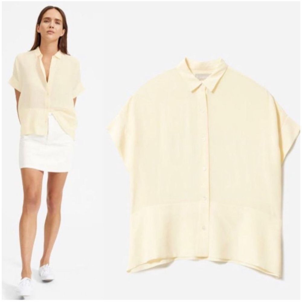 Everlane The Clean Silk Short-Sleeve Square Boxy Shirt Pale Yellow Size 0 NWT - Picture 15 of 15